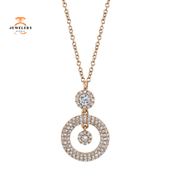 14KT GOLD 0.39 CTW DIAMOND DOUBLE ROUND HALO DROP NECKLACE - Image 2