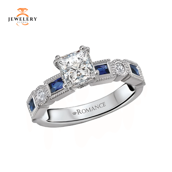 14KT 1/2 CTW SAPPHIRE & 1/8 CTW DIAMOND SETTING FOR 1 CT PRINCESS/ASSCHER