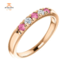 14KT GOLD 0.24 CTW PINK SAPPHIRE & 0.12 CTW DIAMOND FRENCH-SET 5 STONE BAND