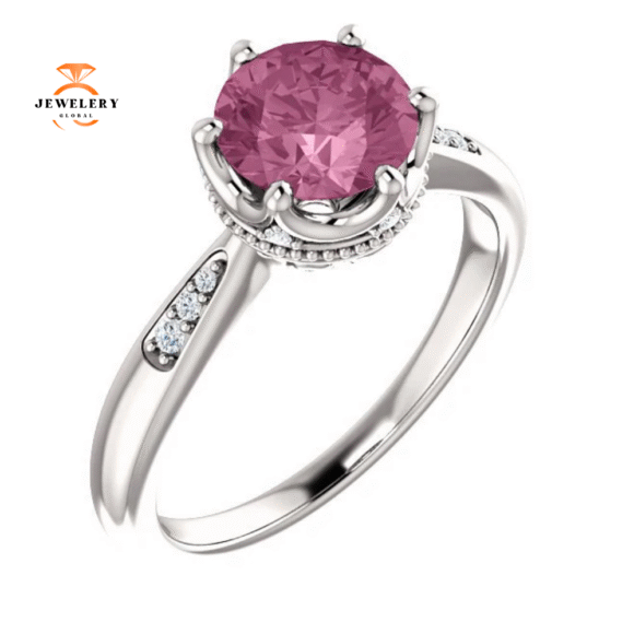 14KT GOLD BABY PINK PASSION TOPAZ & .06 CTW DIAMOND ACCENT RING - Image 4
