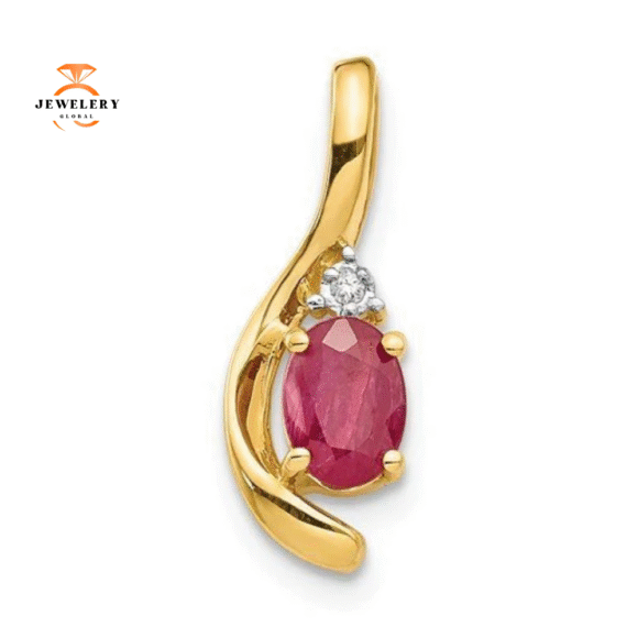 14KT GOLD DIAMOND AND OVAL RUBY PENDANT - Image 3