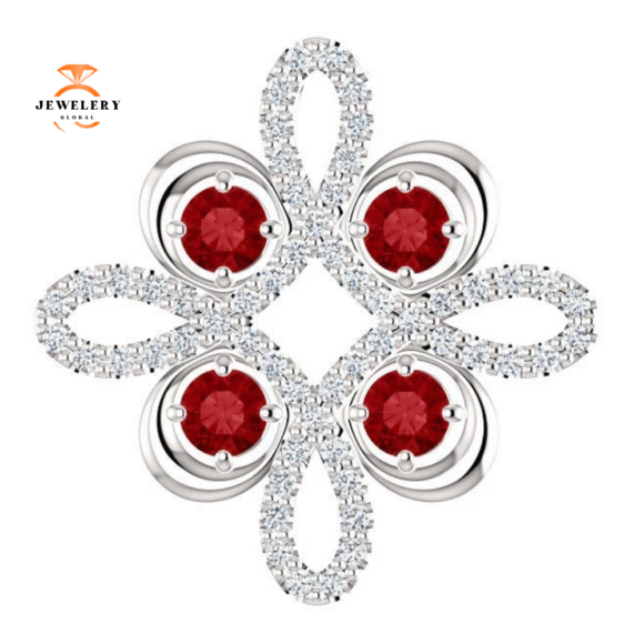 14KT GOLD RUBY & 1/6 CTW DIAMOND CLOVER PENDANT