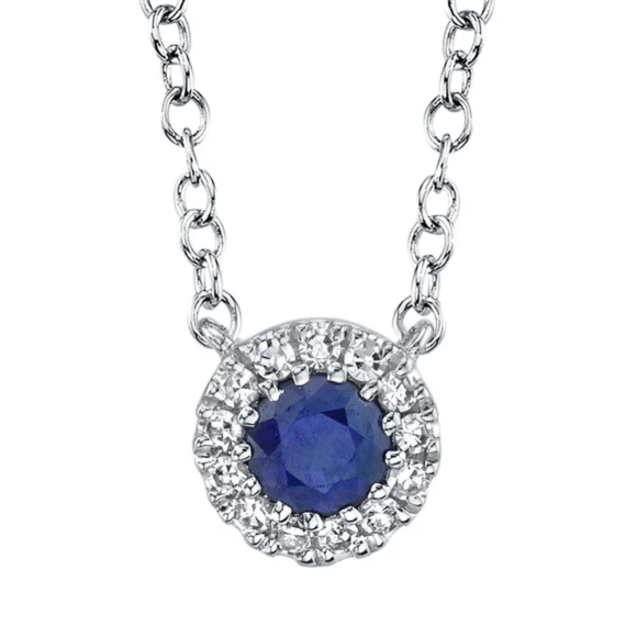 14KT GOLD 0.14 CT SAPPHIRE & .04 CTW DIAMOND HALO NECKLACE - Image 12