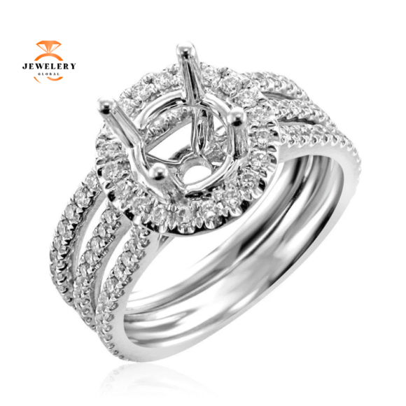 14KT White Gold .86 CTW Diamond Halo Setting for 1-1.25 CT Round