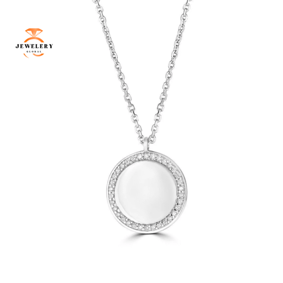 14KT Gold 1/10 CTW Diamond Solid Circle Halo Necklace