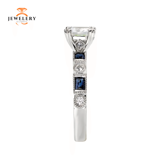 14KT 1/2 CTW SAPPHIRE & 1/8 CTW DIAMOND SETTING FOR 1 CT PRINCESS/ASSCHER - Image 3