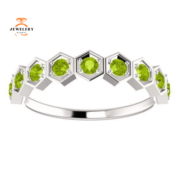 14KT GOLD 0.54 CARAT PERIDOT HEXAGONAL STACKABLE RING - Image 3