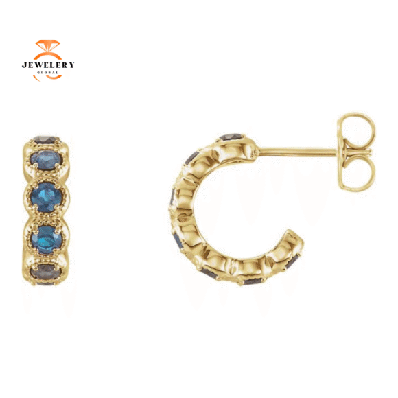14KT GOLD 1.12 CTW AQUAMARINE J HOOP PETITE EARRINGS - Image 5
