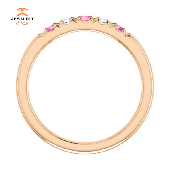 14KT GOLD 0.24 CTW PINK SAPPHIRE & 0.12 CTW DIAMOND FRENCH-SET 5 STONE BAND - Image 3
