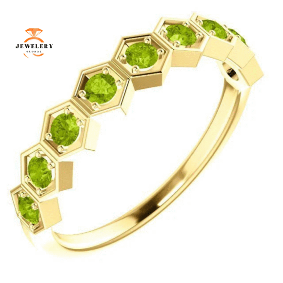 14KT GOLD 0.54 CARAT PERIDOT HEXAGONAL STACKABLE RING - Image 9