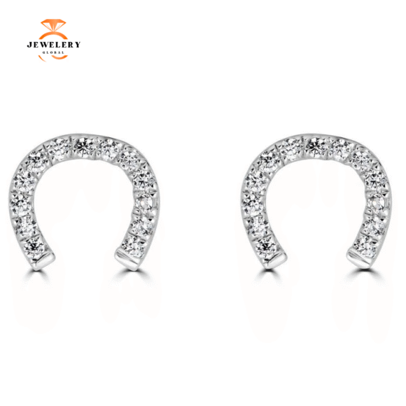 14KT GOLD .07 CTW DIAMOND HORSESHOE EARRINGS - Image 3