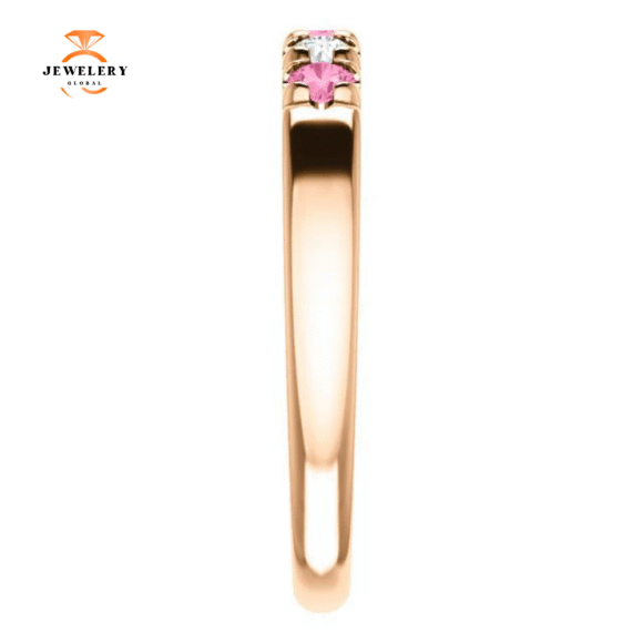 14KT GOLD 0.24 CTW PINK SAPPHIRE & 0.12 CTW DIAMOND FRENCH-SET 5 STONE BAND - Image 5