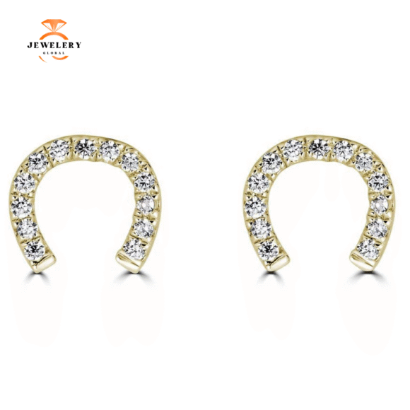 14KT GOLD .07 CTW DIAMOND HORSESHOE EARRINGS - Image 2