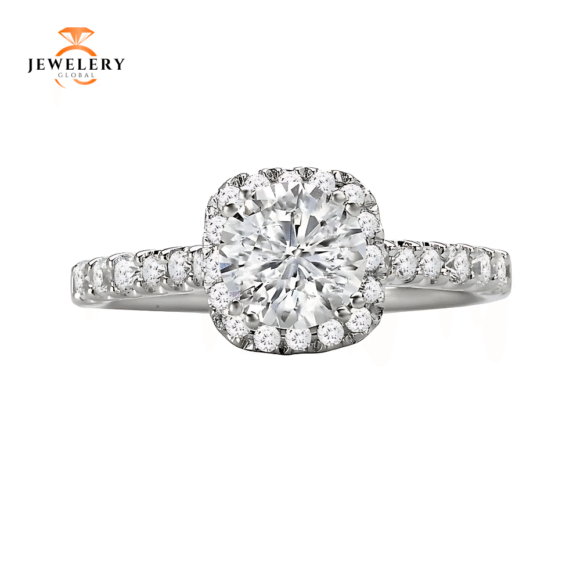 14KT 1/3 CTW DIAMOND CUSHION HALO SETTING FOR 1 CT CUSHION/ROUND - Image 2