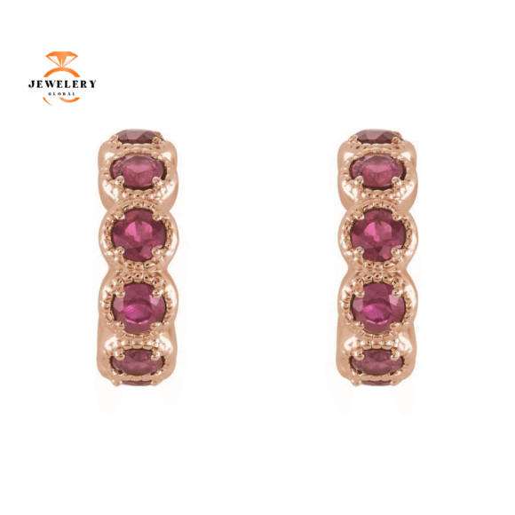 14KT GOLD 1.12 CTW PNK TOURMALINE J HOOP EARRINGS - Image 2