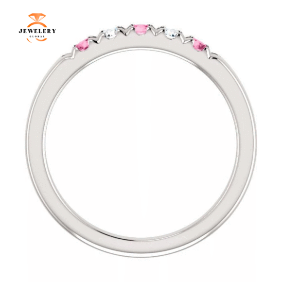 14KT GOLD 0.24 CTW PINK SAPPHIRE & 0.12 CTW DIAMOND FRENCH-SET 5 STONE BAND - Image 17