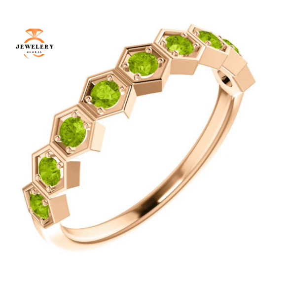 14KT GOLD 0.54 CARAT PERIDOT HEXAGONAL STACKABLE RING - Image 5