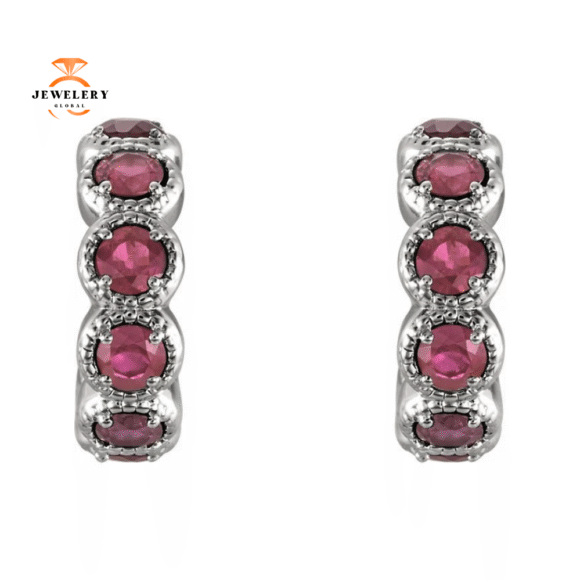14KT GOLD 1.12 CTW PNK TOURMALINE J HOOP EARRINGS - Image 4