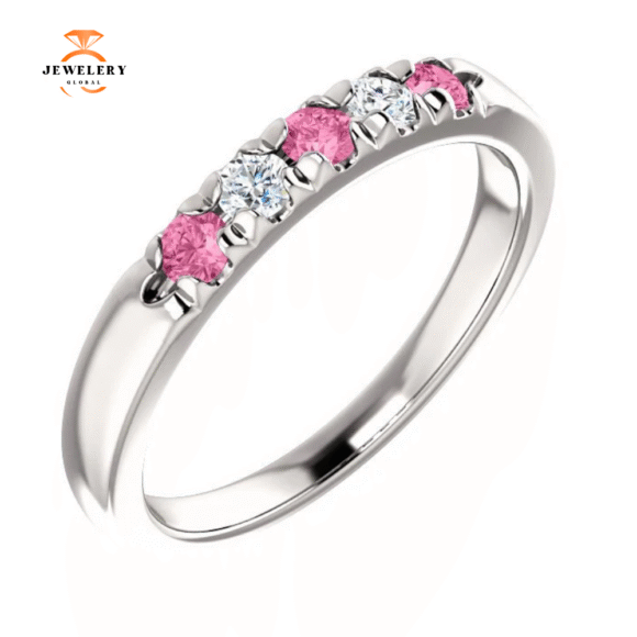 14KT GOLD 0.24 CTW PINK SAPPHIRE & 0.12 CTW DIAMOND FRENCH-SET 5 STONE BAND - Image 15