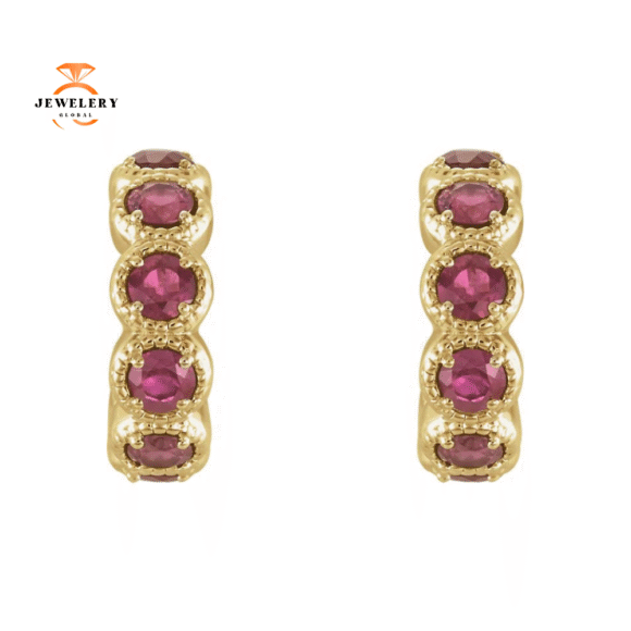 14KT GOLD 1.12 CTW PNK TOURMALINE J HOOP EARRINGS - Image 6
