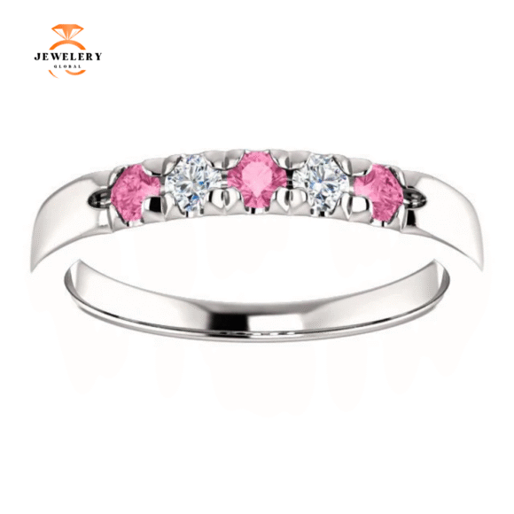 14KT GOLD 0.24 CTW PINK SAPPHIRE & 0.12 CTW DIAMOND FRENCH-SET 5 STONE BAND - Image 18
