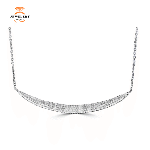 14KT GOLD .35 CTW DIAMOND CURVED BAR NECKLACE