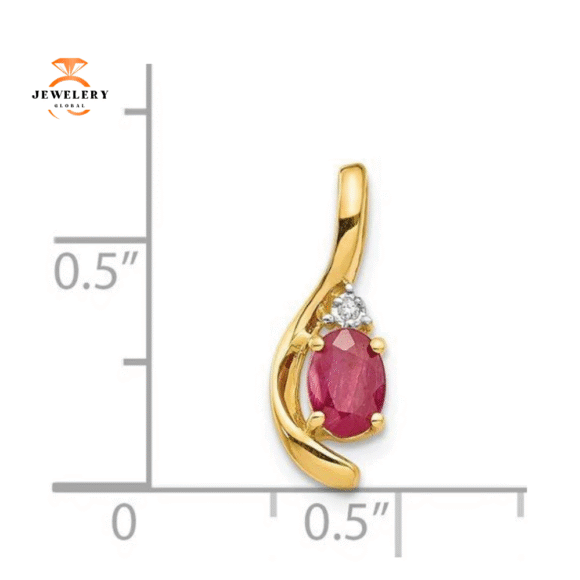 14KT GOLD DIAMOND AND OVAL RUBY PENDANT - Image 4