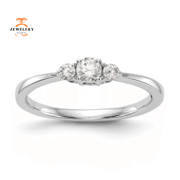 14KT White Gold 3 Stone Round Diamond Promise Ring