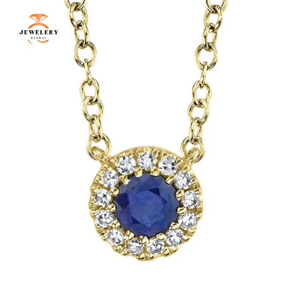 14KT GOLD 0.14 CT SAPPHIRE & .04 CTW DIAMOND HALO NECKLACE - Image 11