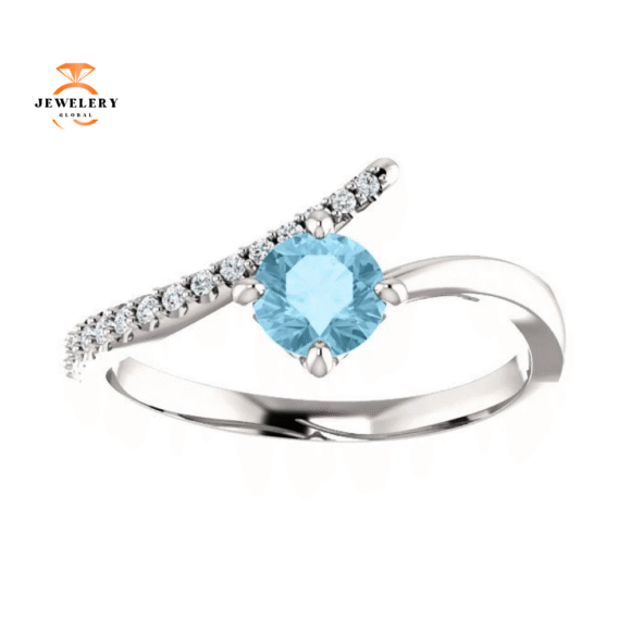 14KT GOLD 0.40 CT AQUAMARINE & 0.10 CTW DIAMOND BYPASS RING - Image 11