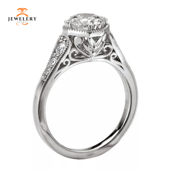 14KT 1/5 CTW DIAMOND OCTAGON VINTAGE SETTING FOR 1 CT ROUND - Image 8