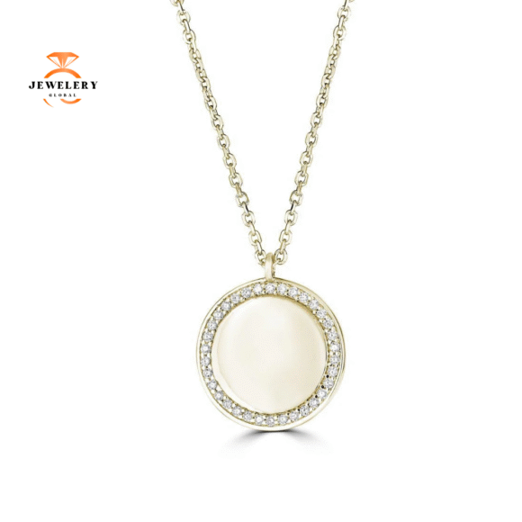 14KT Gold 1/10 CTW Diamond Solid Circle Halo Necklace - Image 2