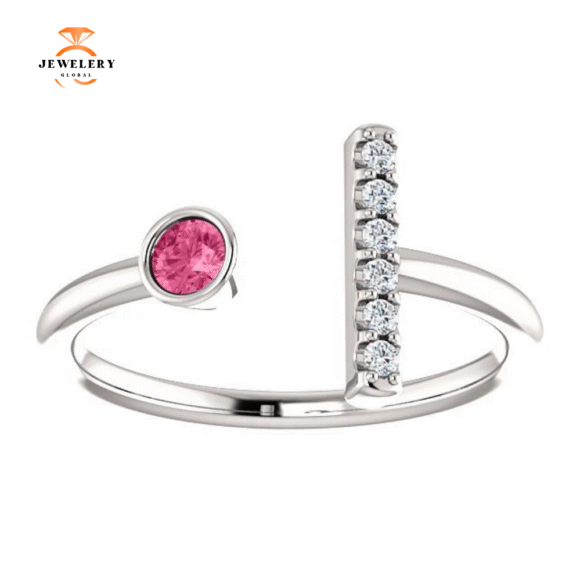 14KT GOLD 0.12 CT PINK TOURMALINE & 0.05 CTW DIAMOND BAR RING - Image 3