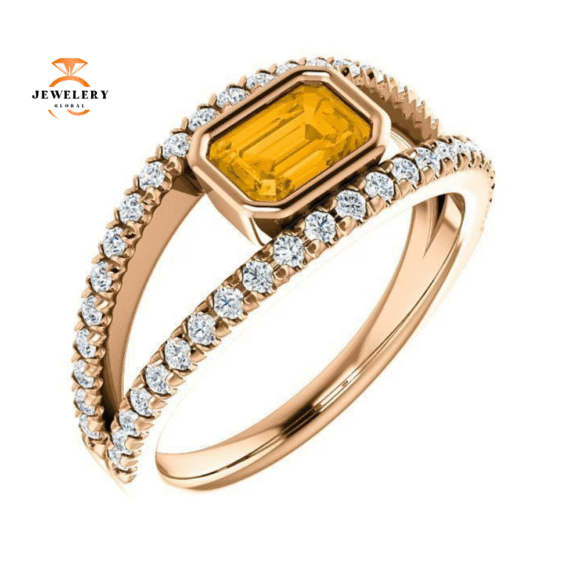 14KT GOLD 0.55 CT CITRINE & 3/8 CTW DIAMOND ACCENT BEZEL-SET RING