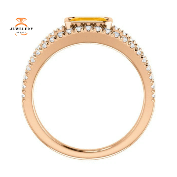 14KT GOLD 0.55 CT CITRINE & 3/8 CTW DIAMOND ACCENT BEZEL-SET RING - Image 2