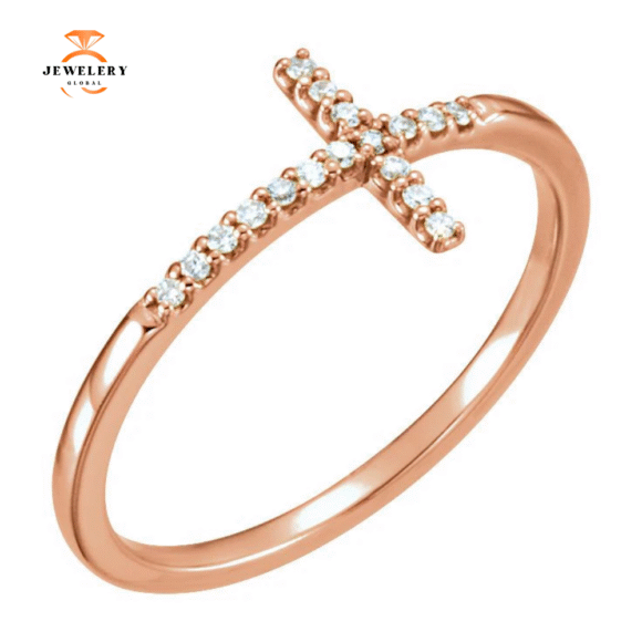14KT GOLD .08 CTW DIAMOND SIDEWAYS CROSS RING