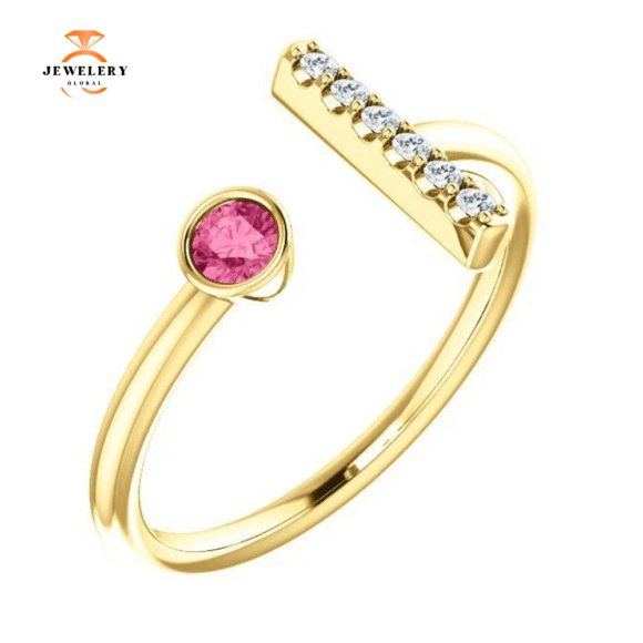 14KT GOLD 0.12 CT PINK TOURMALINE & 0.05 CTW DIAMOND BAR RING - Image 5