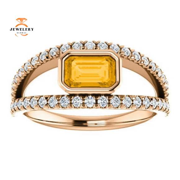 14KT GOLD 0.55 CT CITRINE & 3/8 CTW DIAMOND ACCENT BEZEL-SET RING - Image 3