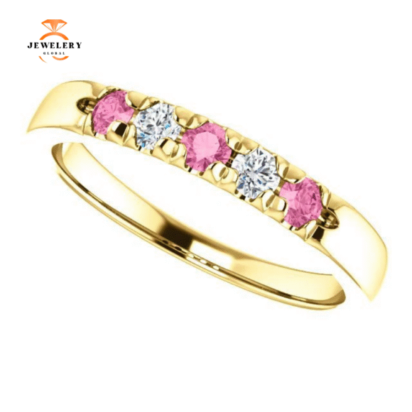14KT GOLD 0.24 CTW PINK SAPPHIRE & 0.12 CTW DIAMOND FRENCH-SET 5 STONE BAND - Image 13