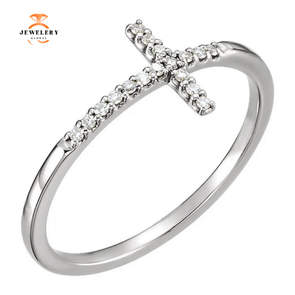 14KT GOLD .08 CTW DIAMOND SIDEWAYS CROSS RING - Image 5