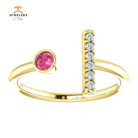 14KT GOLD 0.12 CT PINK TOURMALINE & 0.05 CTW DIAMOND BAR RING - Image 7
