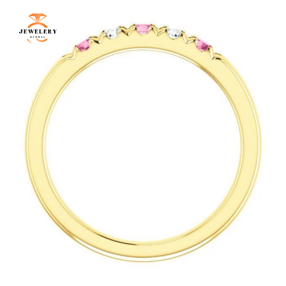 14KT GOLD 0.24 CTW PINK SAPPHIRE & 0.12 CTW DIAMOND FRENCH-SET 5 STONE BAND - Image 10