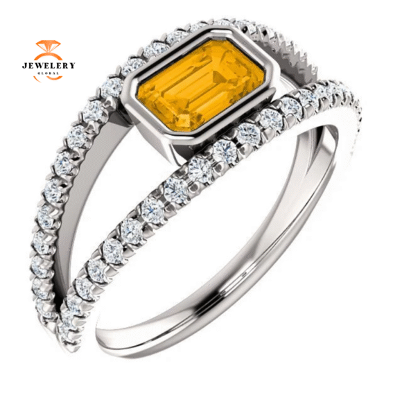 14KT GOLD 0.55 CT CITRINE & 3/8 CTW DIAMOND ACCENT BEZEL-SET RING - Image 9