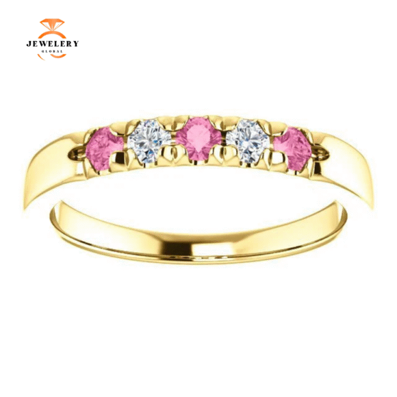 14KT GOLD 0.24 CTW PINK SAPPHIRE & 0.12 CTW DIAMOND FRENCH-SET 5 STONE BAND - Image 11