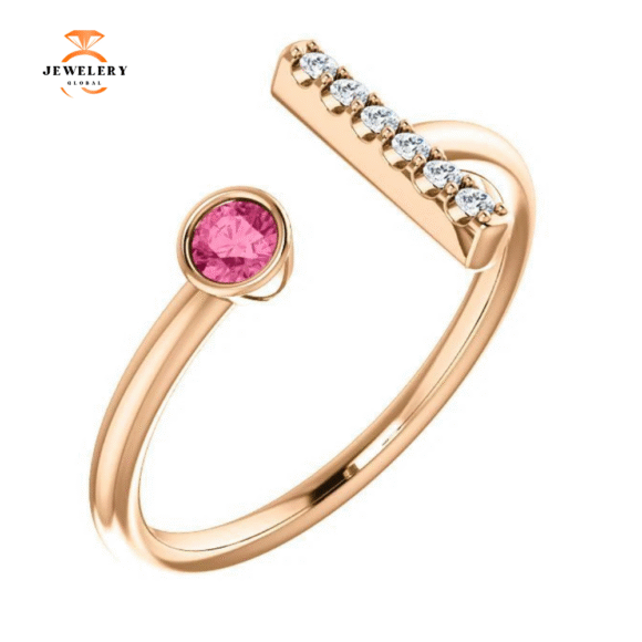 14KT GOLD 0.12 CT PINK TOURMALINE & 0.05 CTW DIAMOND BAR RING - Image 9