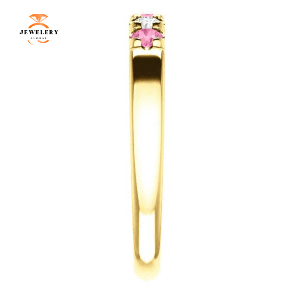 14KT GOLD 0.24 CTW PINK SAPPHIRE & 0.12 CTW DIAMOND FRENCH-SET 5 STONE BAND - Image 12