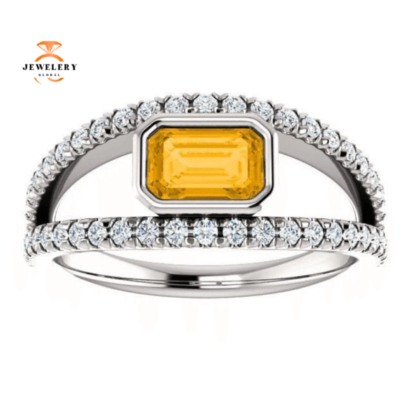 14KT GOLD 0.55 CT CITRINE & 3/8 CTW DIAMOND ACCENT BEZEL-SET RING - Image 11