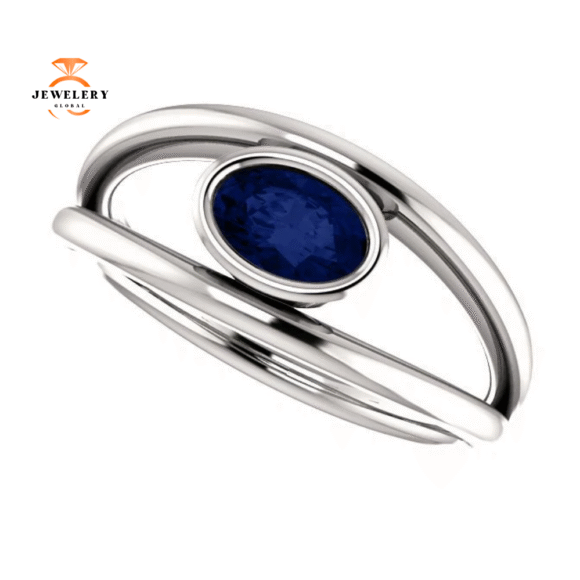 14KT GOLD 0.70 CARAT OVAL BEZEL SET SAPPHIRE RING - Image 8