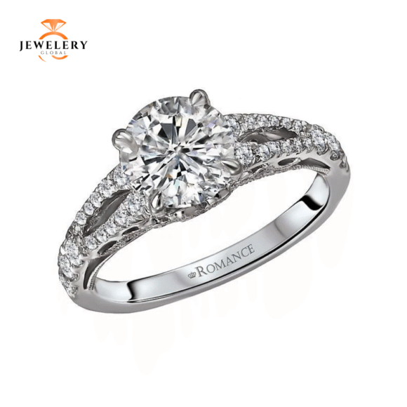 14KT 1/3 CTW Diamond Split Shank Cutout Setting For 1.50 CT Round
