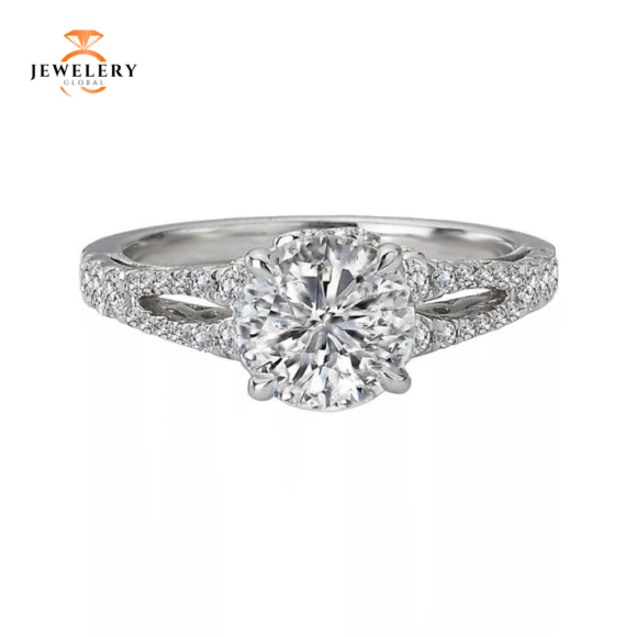 14KT 1/3 CTW Diamond Split Shank Cutout Setting For 1.50 CT Round - Image 2